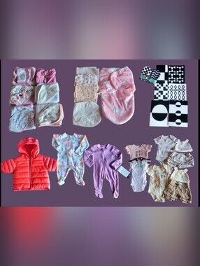 CUTE LITTLE LOT OF BABY GIRL CLOTHES SZ. 0-3 MONTHS NAME BRANDS SOME "NWT"